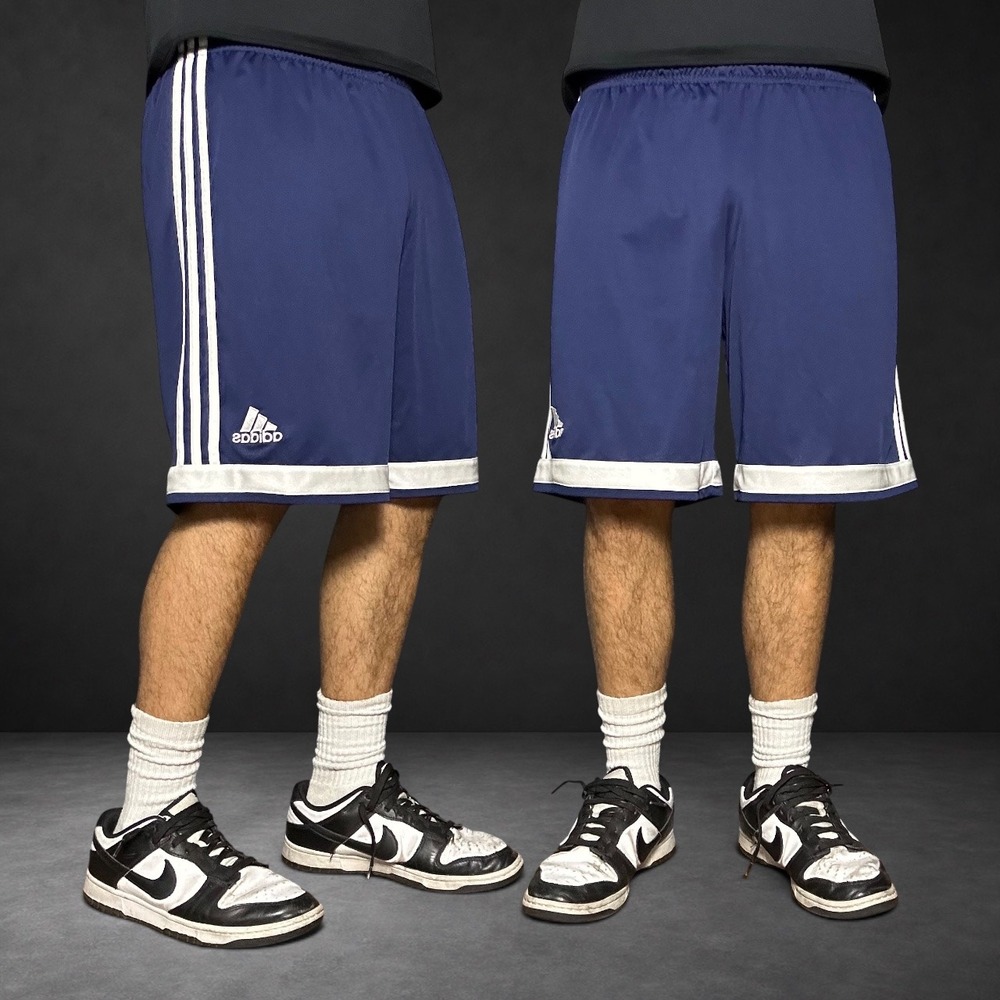 Adidas Clima365 Navy Blue White Stripe Athletic Soccer Shorts XL Retro Y2K